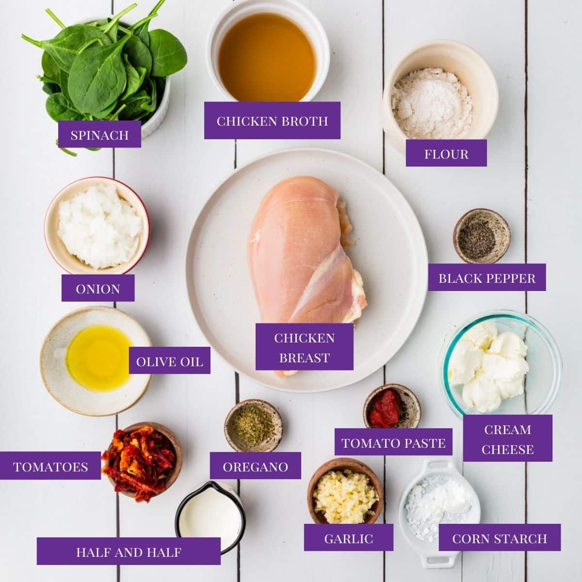 Close up of Healthy Marry Me Chicken ingredients