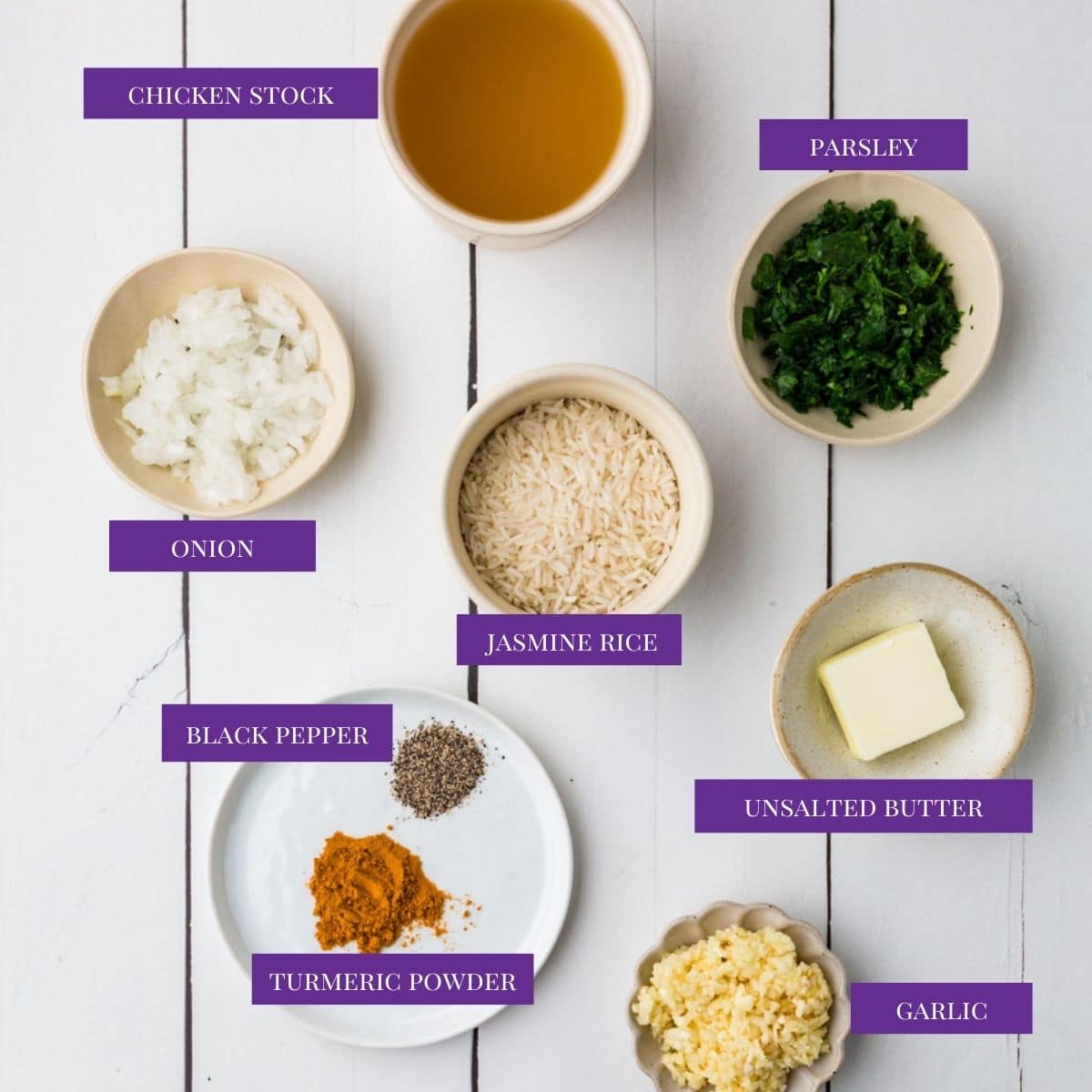 Close up of Garlic Turmeric Rice Ingredients