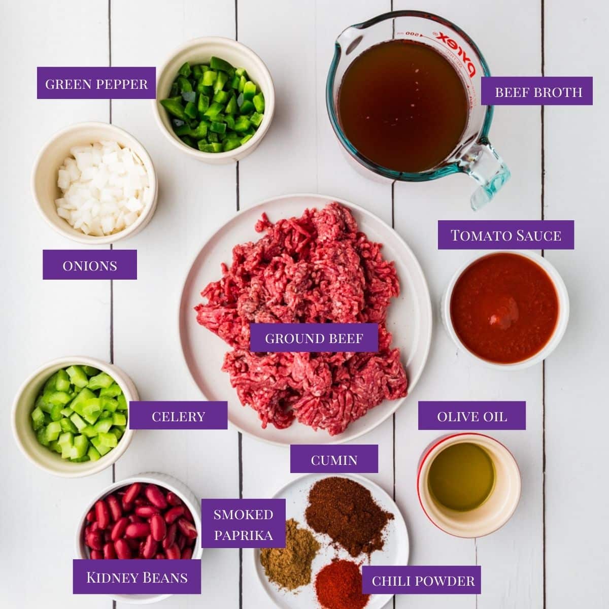 Close up of Low Sodium Chili Ingredients