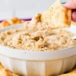 Close Up Of White Bean Dip Recipe with Seasoned Pita Chips