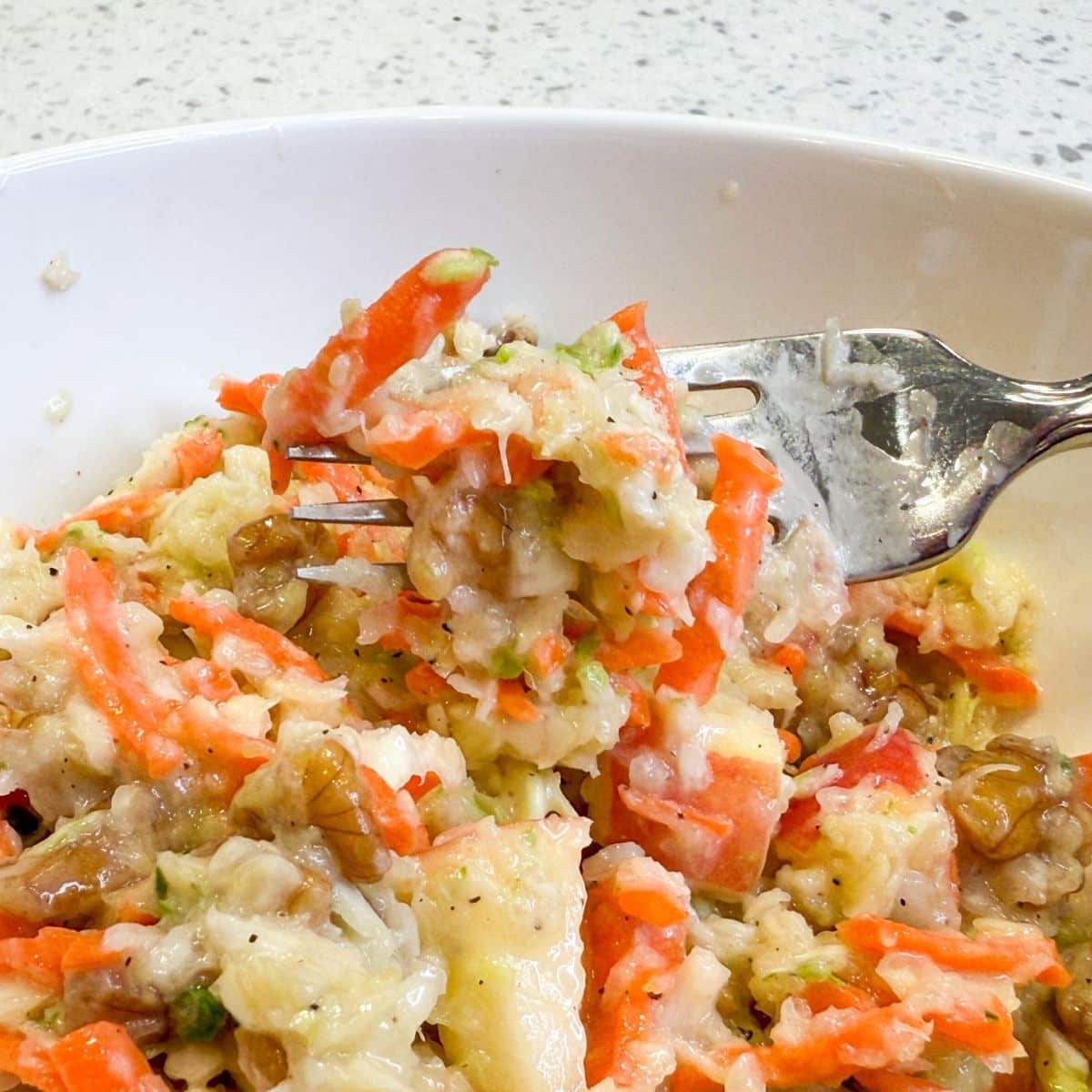 Close Up Of Apple Walnut Coleslaw